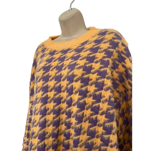 Davi & Dani Woman's Sz S Purple & Orange Abstract Stars Fuzzy Oversize Sweater - Picture 2 of 8